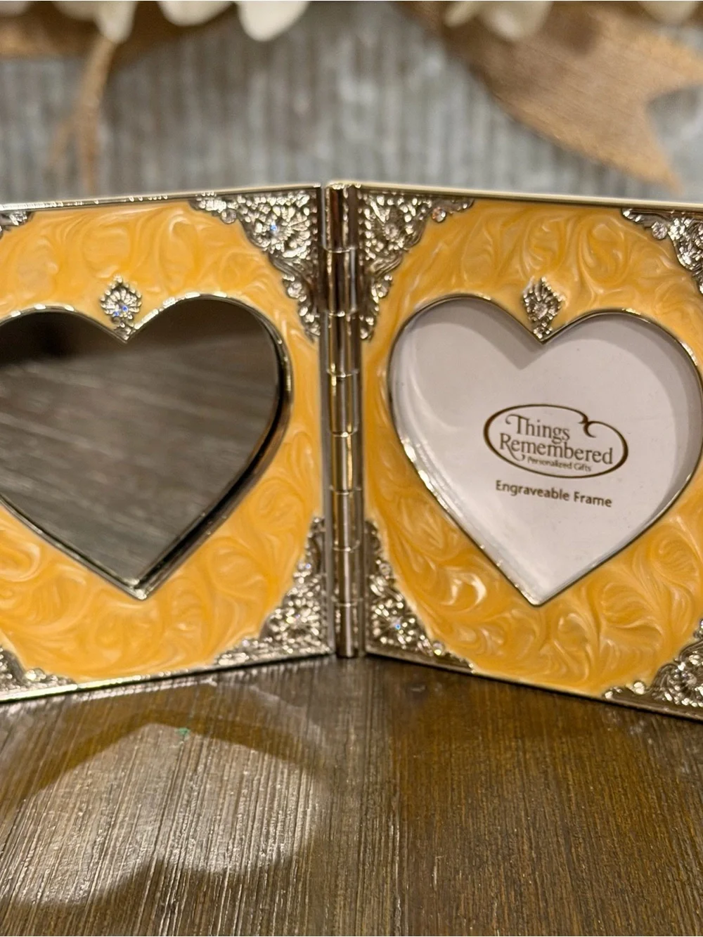 Vintage Things Remembered Folding Double Heart Picture Frame & Mirror Swarovski